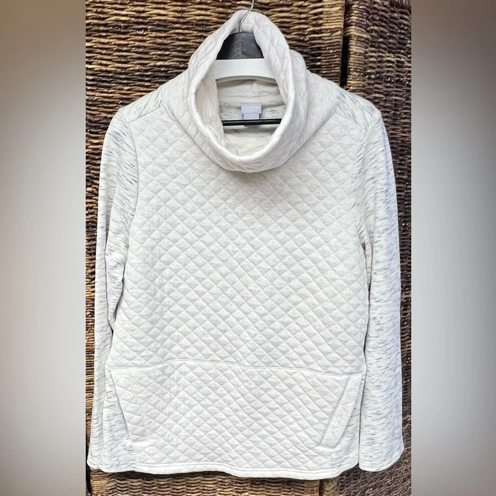Chico's Cream Cowl Neck Sweater with‎ Textured Knit- Size: 1